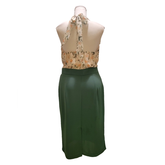 60s/70s Vintage Inspired Retro Stage Size 2XL Green Floral Halter Midi Dress - Picture 6 of 10